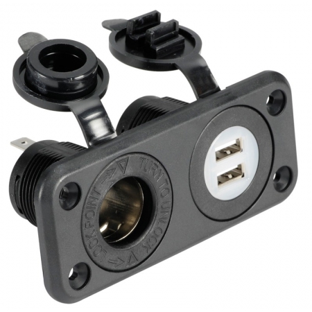 Gniazdo Zapalniczki 12/24V z Podwójnym Gniazdem USB 5V Osculati #14.516.02