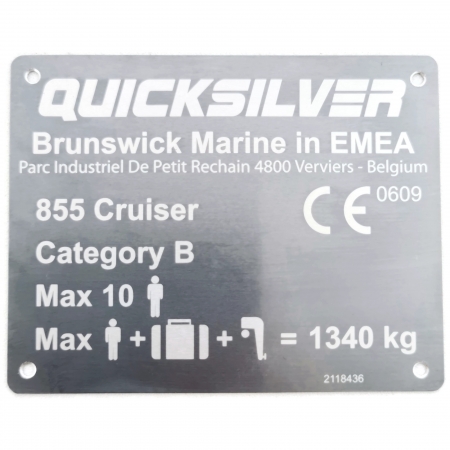 Tabliczka Znamionowa Quicksilver 855 Cruiser